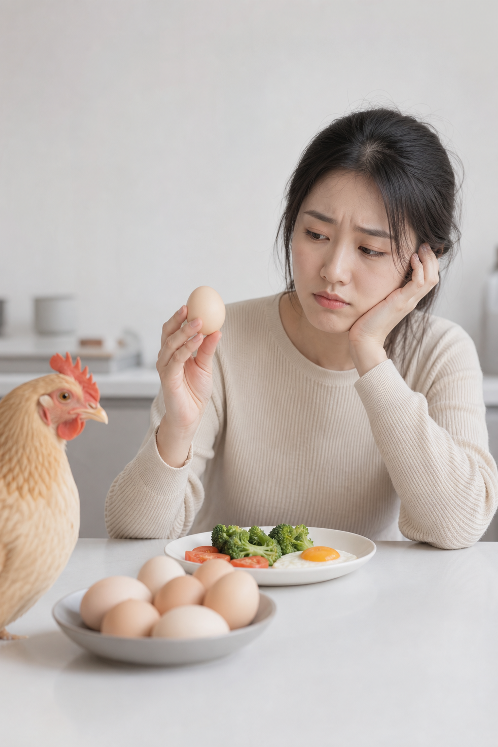 人物观察鸡蛋